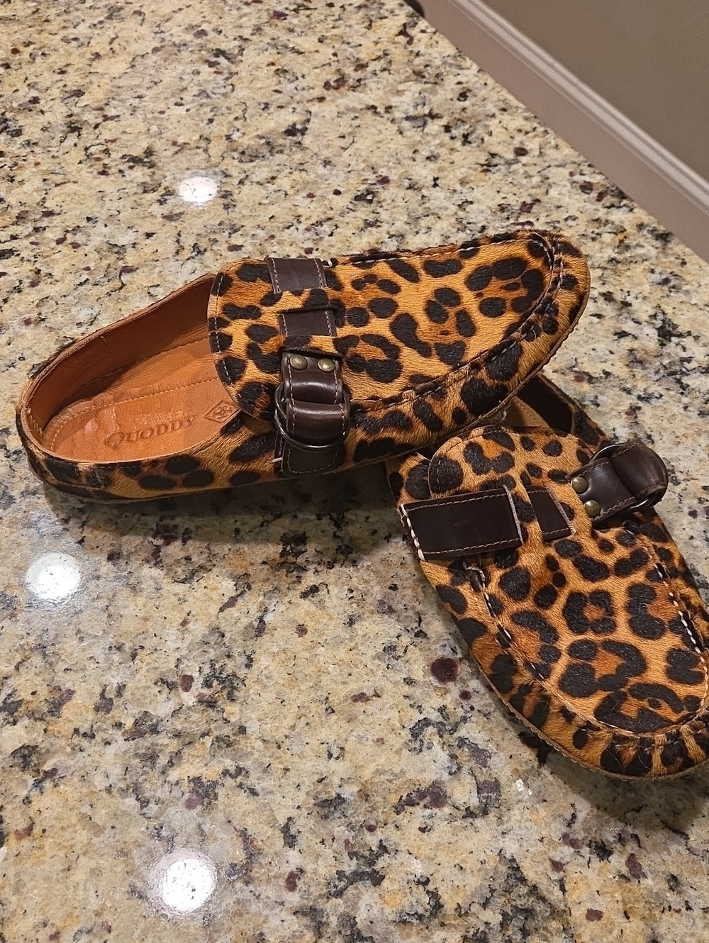 Quoddy Leopard Print Mules. Size 9.5 B Women.